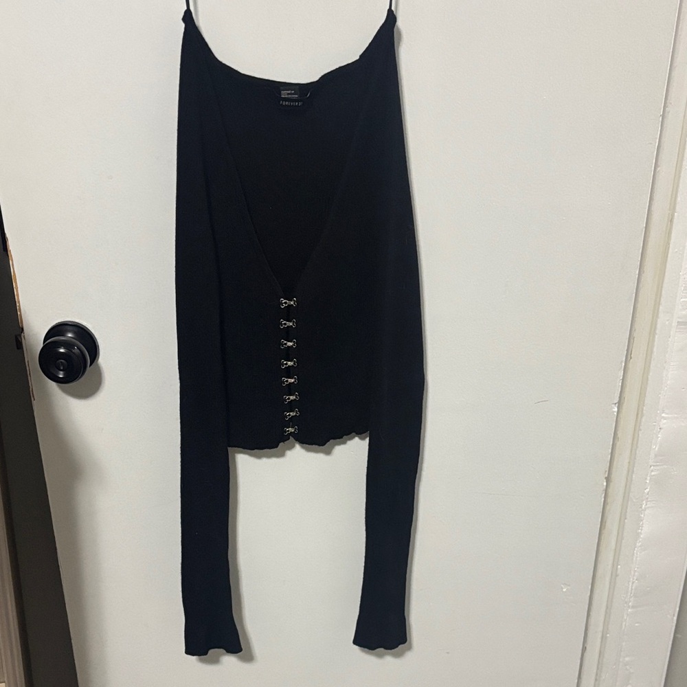 Forever 21 Black Ribbed Knit Cardigan